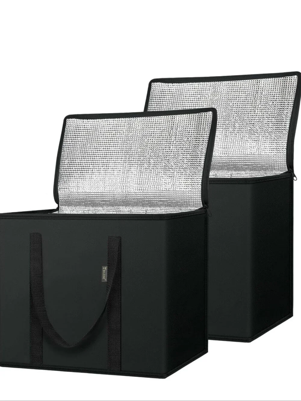 Black Insulated Storage Boxes with Zippered Lids (Set of 2)